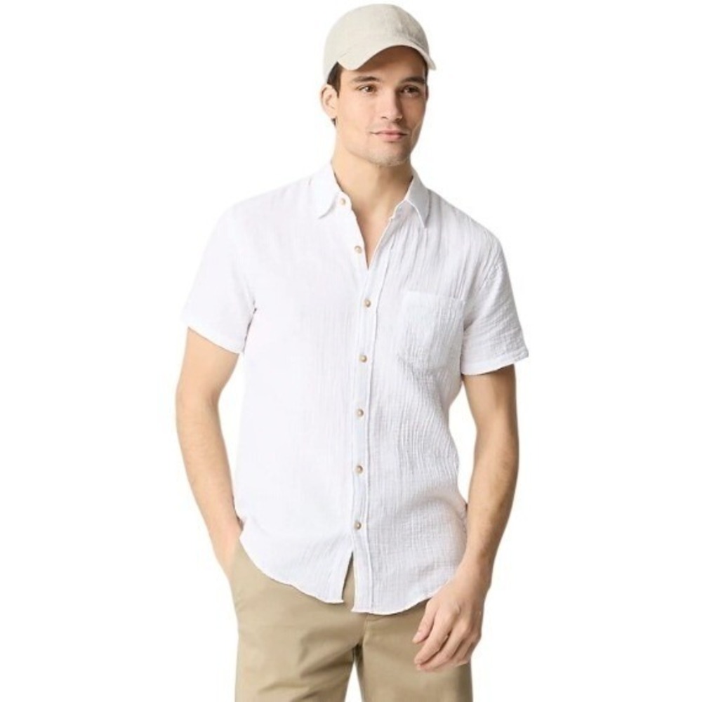 J. Crew Guaze Cotton Short Sleeve Button Up Shirt White XL NWOT $98